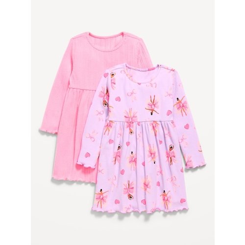 Long-Sleeve Ribbed Fit and Flare Dress 2-Pack for Toddler Girls