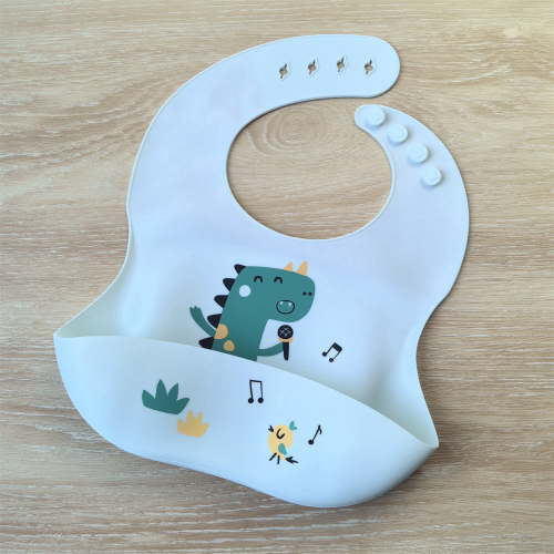 GOLDCOLIN Silicone Baby Bib Soft Adjustable Waterproof BPA Free Feeding Essentials, SingingDinosaurs, SingingDinosaurs