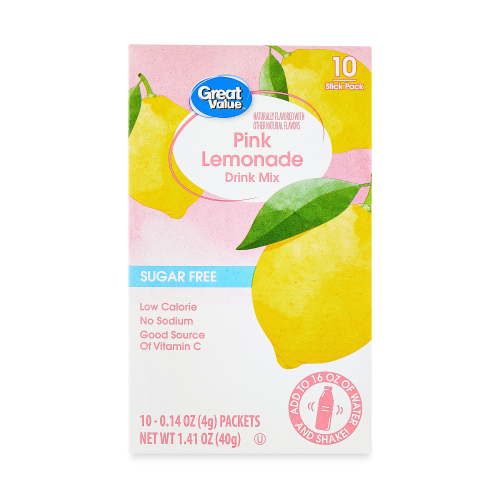 Great Value Sugar-Free Pink Lemonade Drink Mix, 0.14 oz, 10 Count