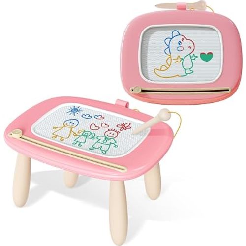 Kikidex Magnetic Drawing Board, Toddler Girl Toys for 1-3 Year Old, Doodle Board Pad Learning and Educational Toys for 1 2 3 Year Old Kids Birthday Gift (Soft Pink)