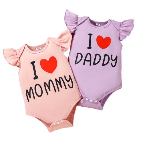 Nafuu Baby Girls Bodysuits Crew Neck Fly Sleeve Letter Prints Romper 2 Piece Bodysuit Lovely Vacation Baby Girl Onesies,Pink,9-12 Months