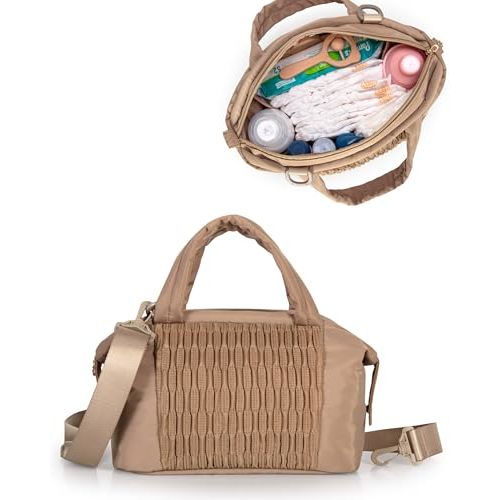 Marscamd Small Crossbody Diaper Bag Tote with 2 Bottle Pockets | Lightweight Baby Bag for Girl & Boy with Shoulder Strap, Mini Diaper Bag