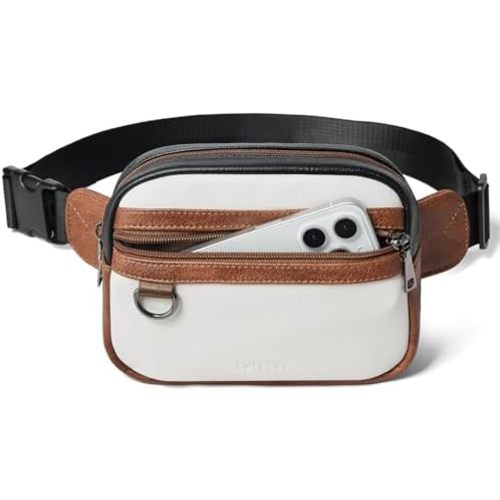 Leresas 2L Fanny Pack for Women Belt Bag Waist Purse Vegan Leather Fanny Pack Travel Waist Pouch Brown with Black
