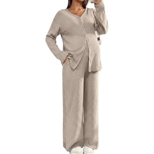 BLENCOT Maternity Lounge Set 2 Piece Long Sleeve Top and Pants with Pockets