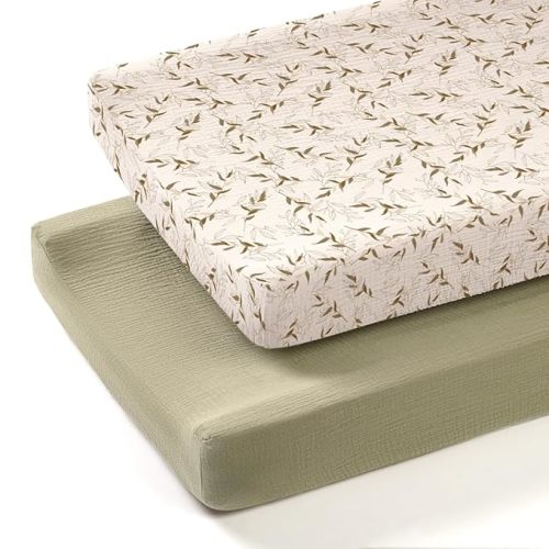 lulumoon Muslin Changing Pad Cover: 2-Pack Soft Breathable Cotton Boho Neutral Print for Baby Girls Boys - Nursery & Baby Shower