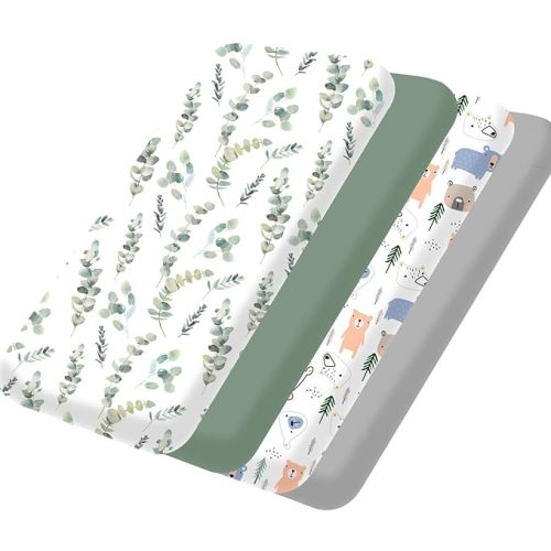 Little Grape Land Pack and Play Sheets Fitted 4-Pack, 38" x 26" Mini Crib Sheets for Baby Boys Girls, Soft & Breathable Microfiber Playard Sheets Fit Pack N Play and Playard Mattress (Leaves)