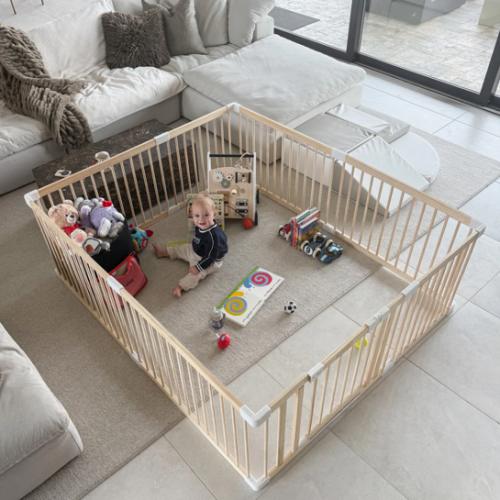 HARPPA Wooden Baby Gate Playpen | Non-Toxic Foldable DIY Adjustable Play Yard for Infants & Toddlers – Natural Finish Baby Fence for Small & Large Spaces