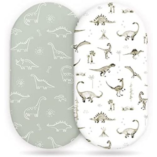 Stretch Ultra Soft Fitted Bassinet Sheet Set 2 Pack, Universal Fit for Bassinets Baby Cradle Moses Basket Oval Rectangle Mattress Safe and Snug, Dinosaur