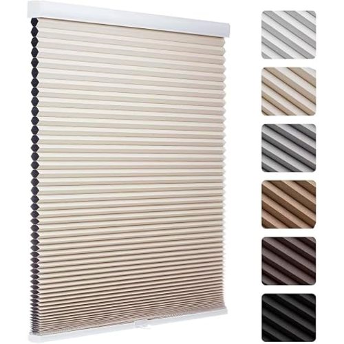 MYshade Cordless Blackout Cellular Shades, 1.5" Honeycomb Window Blinds for Bedroom & Nursery, Thermal Insulated, Noise Reducing, Privacy Shades, Inside or Outside Mount (26" W x 50" H, Beige)