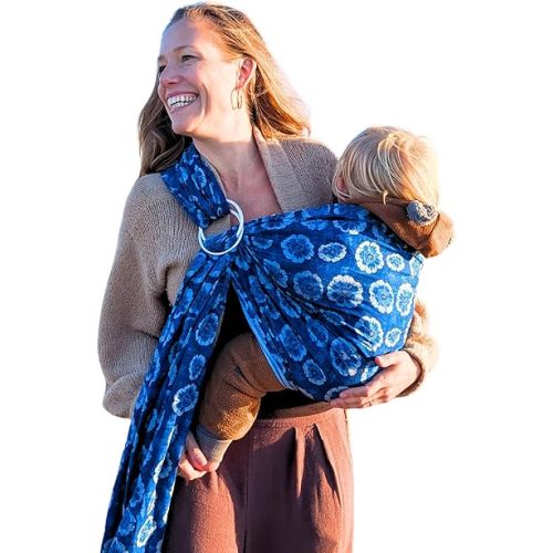 Organic Baby Ring Sling Carrier – Boho Hemp & Eucalyptus Wrap for Newborn to Toddler – Non-Toxic, ASTM-Certified, Ergonomic, Gift Box Included – Shibori Blossom