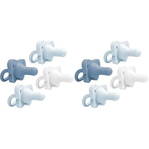 Dr. Brown's HappyPaci 100% Silicone Baby Pacifier, Contoured One-Piece Design, Light-Blue, Blue, White, 0-6m, BPA-Free, 8-Pack