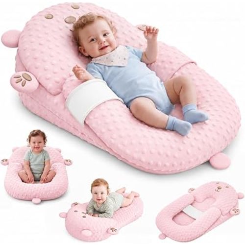 Baby Lounger Pillow, Nursing Pillow & Tummy Time Mat with Washable Cover