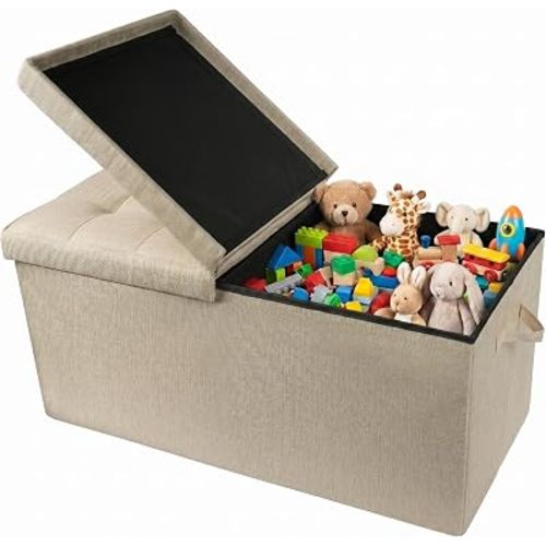 Extra Large Toy Box with Lids - Sturdy Collapsible Storage Organizer Big Bin Chest Basket with Dividers for Boys Girls, Bedroom, Living Room, Entryway, Foldable Storage Ottoman Bench, 31.5"x15"x15"