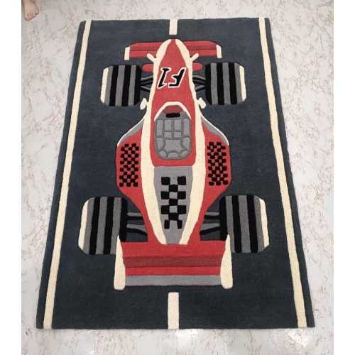 Handmade F1 Racing Car Rug - Formula 1 Wool Area Carpet for Kids Bedroom