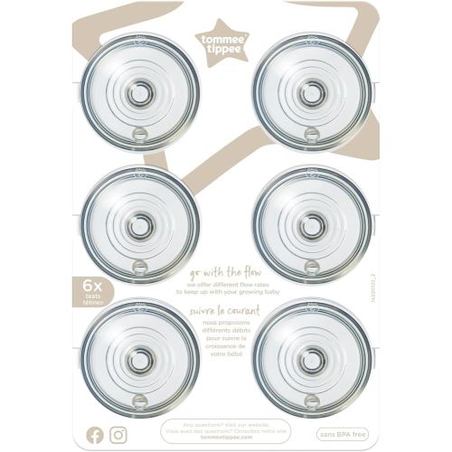 Tommee Tippee Natural Start Baby Bottle Nipples, Breast-Like for A Natural Latch, Anti-Colic Valve, Soft Silicone, Medium Flow, 3+ Months, Pack of 6