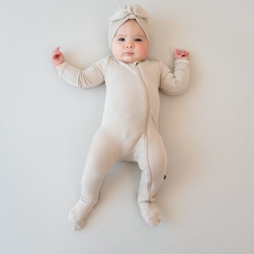 Ribbed Zipper Footie in Bisque - Kyte Baby Bamboo Baby Clothes, Sleep Bags & Essentials