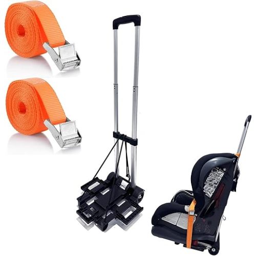 Car Seat Travel Cart for Airport - Carseat Roller for Traveling. Extendable Base Plate, Foldable, storable, and stowable Under Your Airplane seat or Over Head Compartment.