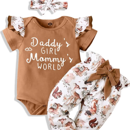 AMAWMW Newborn Baby Girl Clothes Infant Baby Ruffle Romper Pants Summer Outfits 4PCS Gifts Set Toddler Girls' Clothing