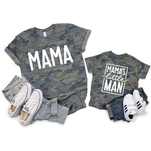 LOTUCY Mom and Son Matching Outfits Mama and Mama's Litter Man Print Shirts Cute Mom and Son Valentine's Gifts
