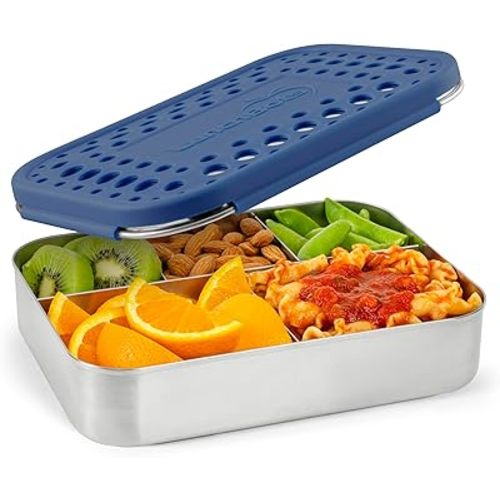 LunchBots Large Cinco Stainless Steel Kids Bento Box 5-Section Blue 32 oz