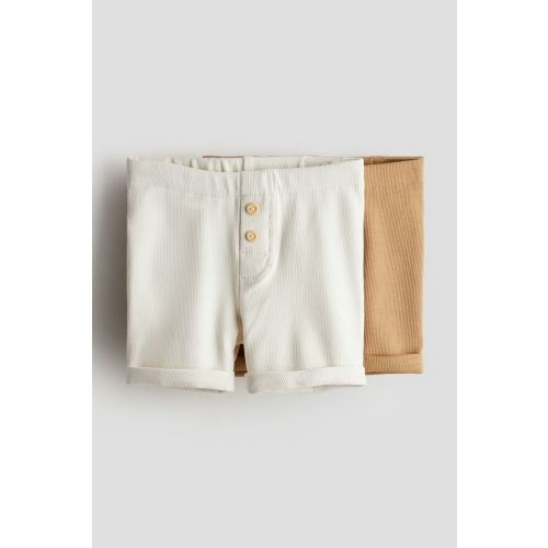 2-pack Cotton Shorts, White/dark beige