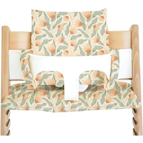Nibble and Rest Cushion for Stokke Tripp Trapp High Chairs, Soft Padded Seat & Backrest, Baby Set Compatible, Wipeable, Machine Washable, Easy to Clean, Stylish Print (Safari Petals)