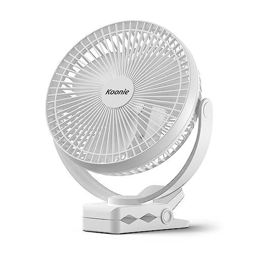 Koonie 8" Clip on Fan, 10000mAh Rechargeable Battery, Strong Airflow | 4 Speeds, Sturdy Clamp, Ideal Portable USB Desk Fan for Office, Golf Cart, Camping, Travel, Tent, Outdoor, Treadmill & Gym