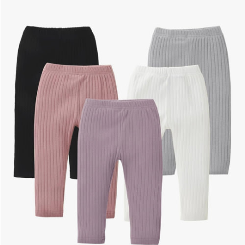 DREAM BUS 5 Pack Toddler Girl Pants Baby Girl Solid Ribbed Pants Toddler Girls Bottoms Leggings Newborn Cotton Jogger
