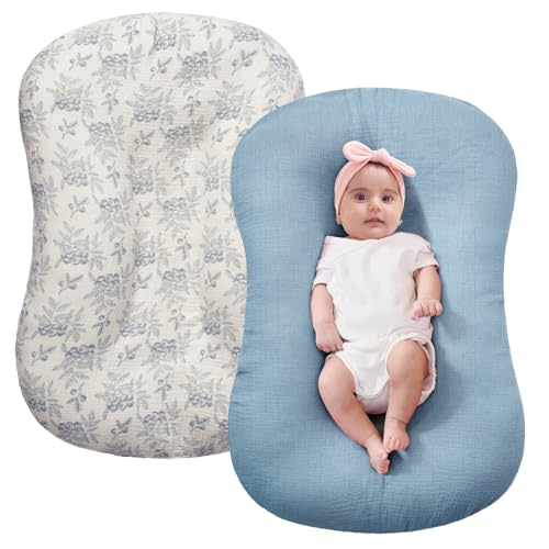 FUNUPUP Muslin Baby Lounger Cover Compatible with Snuggle Me Lounger, Infant Pillow Cover for Newborn, Removable Nest Slipcover for Boys and Girls, Only Cover, Blueberries & Blue