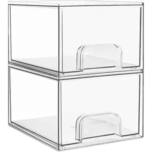 Vtopmart 2 Pack Small Clear Stackable Storage Drawers for Desk, Countertop | Hair accessories, Bathroom Makeup Accessorie Organizer, Plastic Bins For Desk, Vanity, Cabinet, Countertop Organization