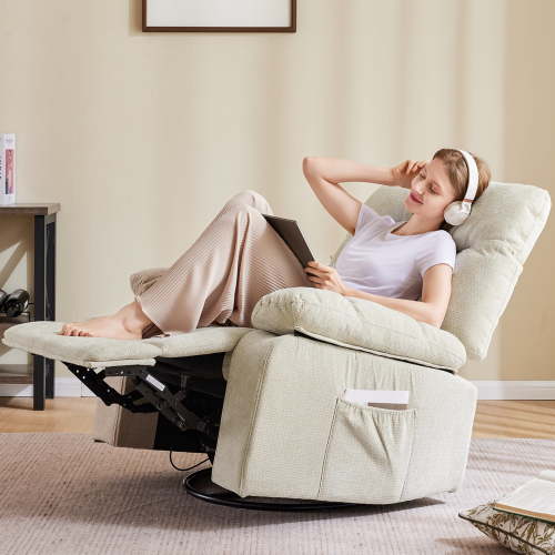 Gianna Swivel Rocker Recliner Chair with Massage and Heat, 270° Swivel with Chenille Fabric, Footrest and Adjustable Recline 90°–150° for Living Room or Bedroom