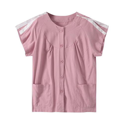 hoksml Women's Button Down Shirts, Easy To Wear And Take Off Postoperative Care Clothing For Fractures Fully Open Button Shoulder Inserted Short Sleeved Double Pocket Round Neck Top 2025 on Clearance