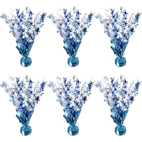 FUBININA 6 Pack Winter Wonderland Snowflake Table Decoration Metallic Blue White Glitter Foil Spray Tabletop Centerpieces for Winter Christmas Xmas Frozen Birthday Wedding Baby Party Supplies Decor