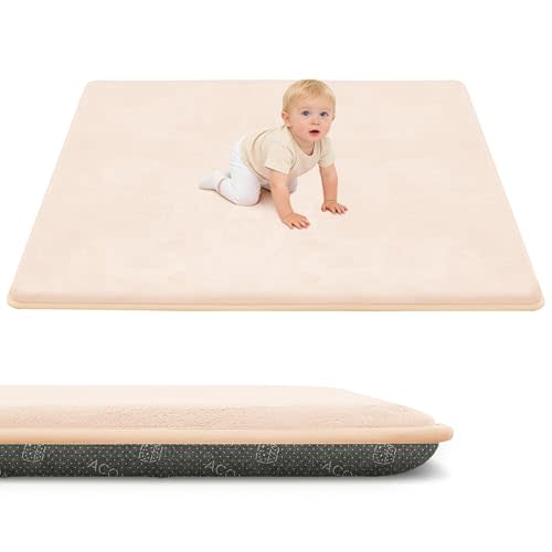 ACOMOPACK 1.3" Thick Baby Play Mat for Floor 59x71"-Large Water-Repellent&Non-Slip Memory Foam Mat for Kids,Toddlers,Soft Velvet Nursery Rug for Tummy Time&Crawling,Yoga,Tatami Style(Blush)
