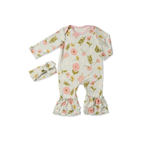 Baby Grey Ruffle Romper & Head Wrap Set, 6-9M