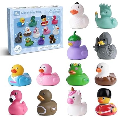 12 Rubber Ducks, Toddler Bath Toys, No-Hole Bathtub Toys for Baby Pool Toys for 18+ Months Girls Boys