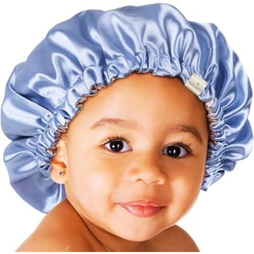YANIBEST Baby Satin Bonnet Sleep Cap - Double Layer Reversible Adjustable Silky Satin Cap for Infant Toddler(6-36Months,Sky Blue)