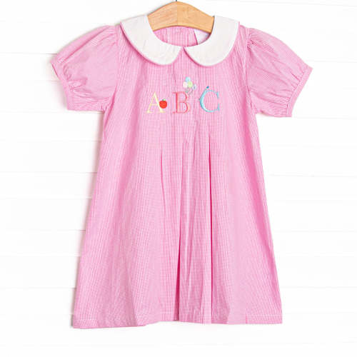 Back to School Party Applique Dress, Pink Gingham – Stitchy Fish