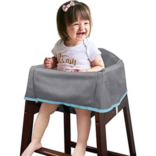 Solfres Dual-Belt High Chair Cover, Baby High Chair Cover, Upgrade Version, for Wooden or Restaurant High Chair, Sturdy and Robust Material, Gray