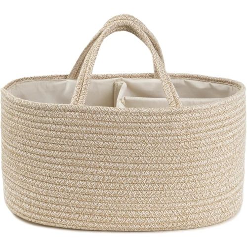 Kodomoore Diaper Caddy Organizer, Empty Gift Basket for Newborn Essentials, Baby Storage Basket, Stylish Gift Bag for Baby Shower, Boys and Girls – Small, Oatmeal