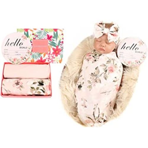 Galabloomer Receiving Blanket Headband Set Flower Print Baby Swaddle Blankets Vintage Rose