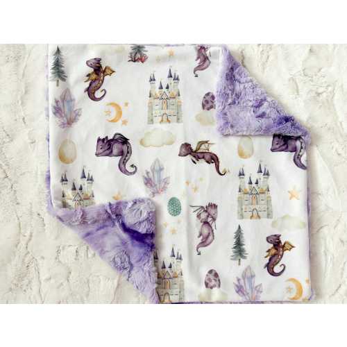 LOVEY, QUICK SHIP, Baby Dragon Princess Crib Blanket, Moon & Stars Crib Bedding, Purple Minky Blanket, Newborn Gift, Girl Lovie Blanket