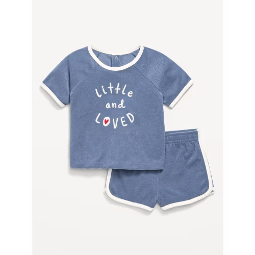 Short-Sleeve Terry Graphic Top and Shorts Set for Baby