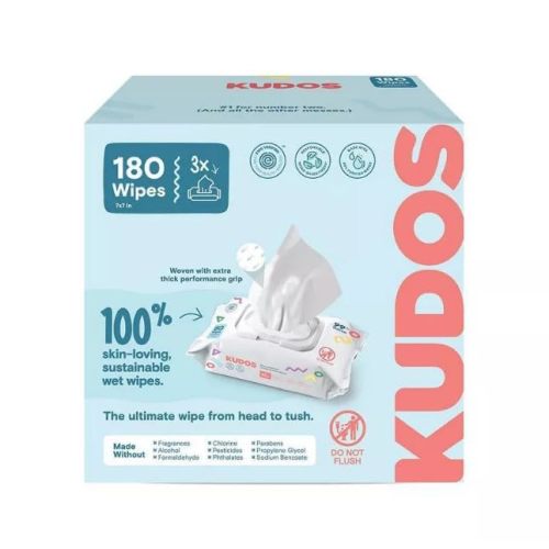 Kudos Skin-Loving Baby Wipes, Plastic-Free & Unscented – (180 Count) – (3 Pack Of 60).