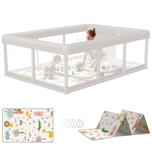 Hiaksedt Baby Playpen 74x50 Inch, Play Pens for Babies and Toddlers | Baby Fence Play Yards for Indoor & Outdoor with Breathable Mesh Anti-Fall Playpen (74"x50")