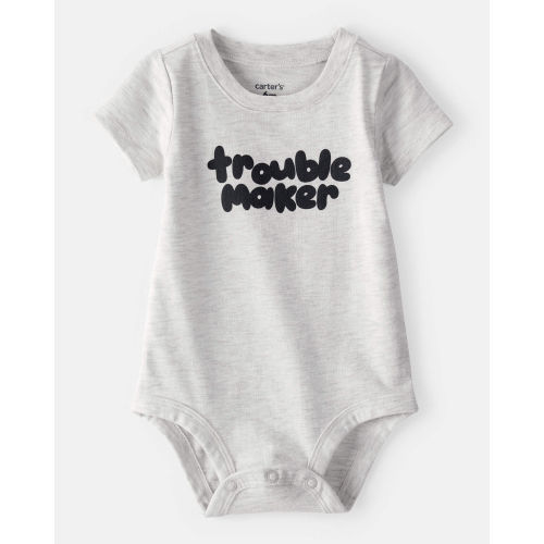 Baby Boy 'Trouble Maker' Short-Sleeve Graphic Bodysuit - Grey | Carter's