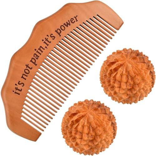 Birth Comb Acupressure Massage Ball Set, Wooden Labor Comb with 2 PCS Spiky Massage Ball Stress Relief, New Mom Gifts for Natural Labor and Delivery Essentials, Mom to Be Gift