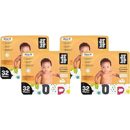 Hello Bello Premium Baby Diapers Size Newborn I 32 Count of Disposable, Extra-Absorbent, Hypoallergenic Baby Diapers with Snug and Comfort Fit I Alphabet Soup (Pack of 4)