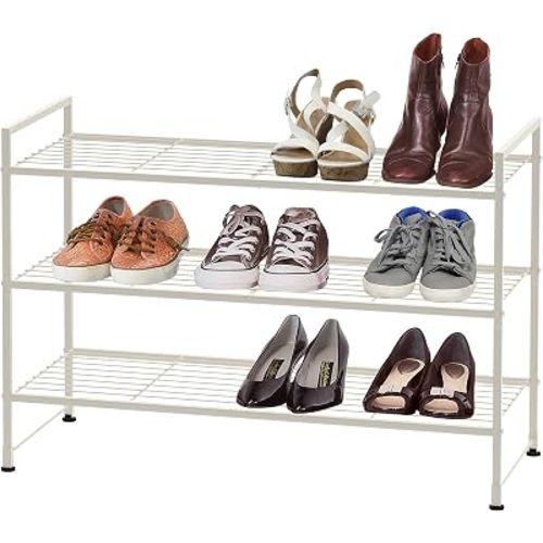 Simple Houseware 3-Tier Stackable Wired Grid Shoe Rack, White