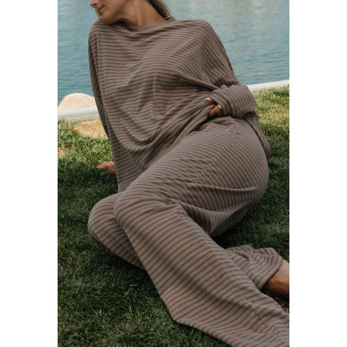 Campbell Striped Fleece Lounge Pants in Taupe/Grey
